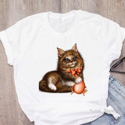 2021 Hot Sale Lovely Cat Animal Print Tshirt Women Kawaii Clothes Funny T Shirt Femme White Short Sleeve Female T-Shirt Tops
