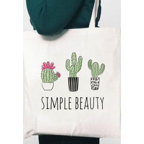 Can't Touch This Cactus Drawing Print Reusable Shopping Canvas Women Tote Bag Female Shopper Student Book Bags Gift Fashion Bag