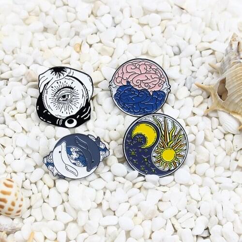 Fashion Creative Gossip Picture Series Badge Ins Tide Sun Moon Brain Arms Embracing Dolphin Dance Brooch Clothing Accessories