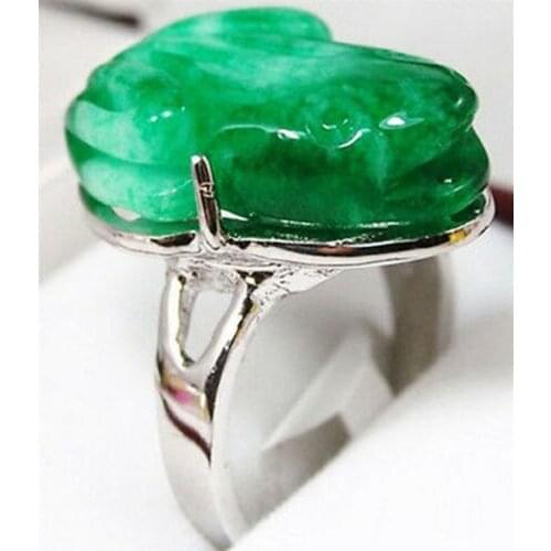 Fashion Emerald Green Jade Frog White Gold Plated Ring Size: 6.7.8.9