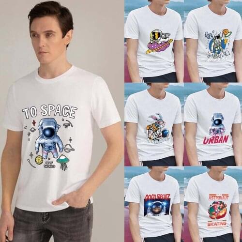 White All-match Mens T-shirt Hot Sale Cartoon Astronaut Pattern Print Series Tee Shirt Fashion Classic O-neck Man Tops Clothes
