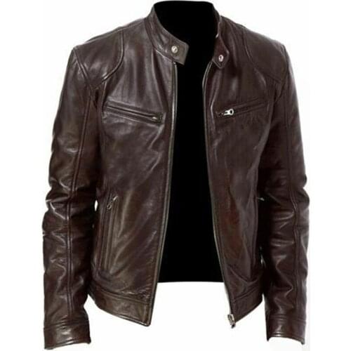 Male Leather Jacket Plus Size Black Brown Mens Stand Collar Coats Motorcycle Jacket 2021 Autumn Leather Casual Biker Jackets