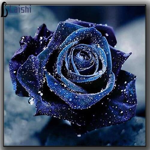 5D DIY Diamond Painting Kit,Full Diamond Embroidery, Round Square Diamond Mosaic, Blue Rose Flower Art Cross Stitch Sticker Gift