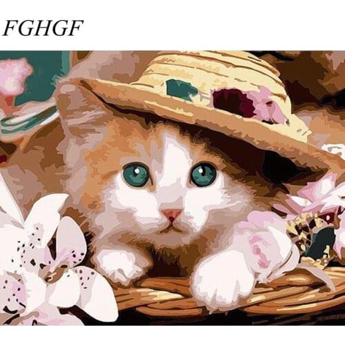 FGHGF Cat Pictures DIY Oil Painting By Numbers Hand Painting Oil On Canvas Modern Style Of Cats