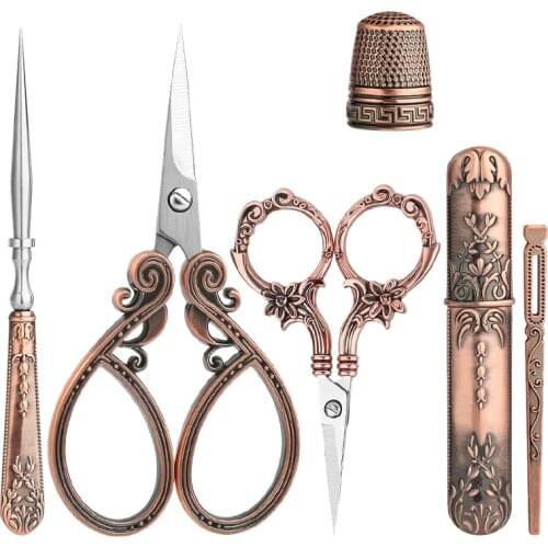 LMDZ 6Pcs Embroidery Scissors set, Threader with Needle Bottle,2 Pairs Vintage Scissors, Awl, Thimble,for Sewing Needlework
