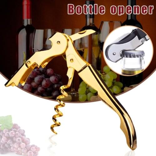 Bottle Opener Gold Plated Corkscrew Double Hinge Waiters Wine Key Multi-Use Bottle Opener Bar Home Office Kitchen Supplies Tools