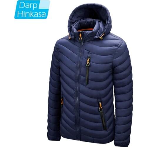 DARPHINKASA Men Parka Winter Jacket Casual Solid Color Jacket Men Hooded Parka Jacket Hat Detachable Thick Warm Men Jacket