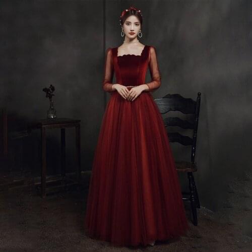 Special Occasion Dresses Illusion Square Collar Full Beading Crystal Lace Up A-Line Luxury Burgundy Elegant Women Prom Gown E905