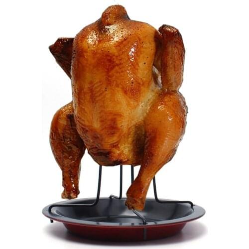 Outdoor camping thick barbecue fork chicken roast chicken rack carbon steel baking non-stick roast chicken dish