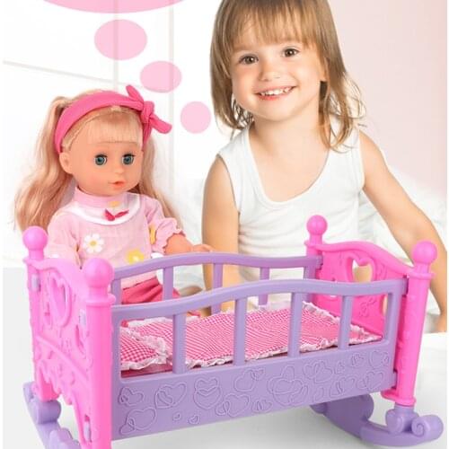 35cm full vinyl baby reborn doll lifelike girl talking feeding peeing children doll gift with bed cradle toys set