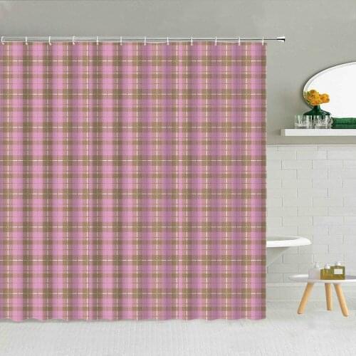 Pink Grid Texture Waterproof Cloth Shower Curtain Geometric Pattern Bathroom Decor Accessories Multi-color Bath Screen Curtains