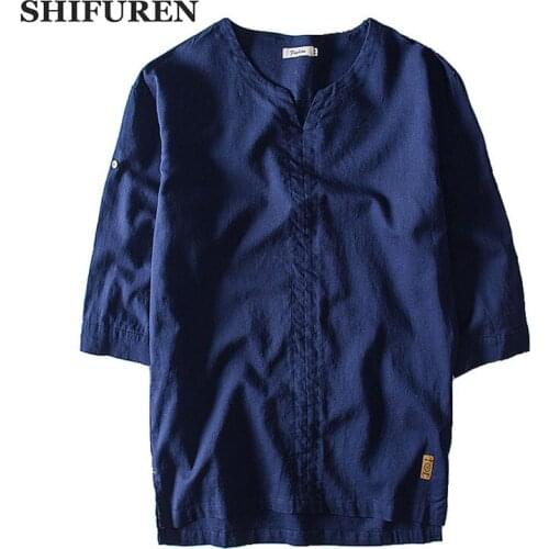 SHIFUREN New Summer Causal Men Linen Cotton Shirts Half Sleeve Soft Breathable Male Dress Shirts Solid Color Asian Size M-3XL