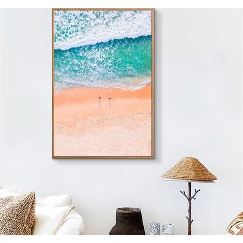 Nordic Poster Sea Beach Art Landscape Painting Waves Trees Clouds Poster Canvas Print Wall Picture for Living Room Decor