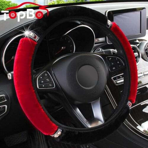 Auto Car Steering Wheel Cover Universal 37-38cm Diameter Soft Plush Rhinestone Decor Steering-Cover Car-styling Accessories