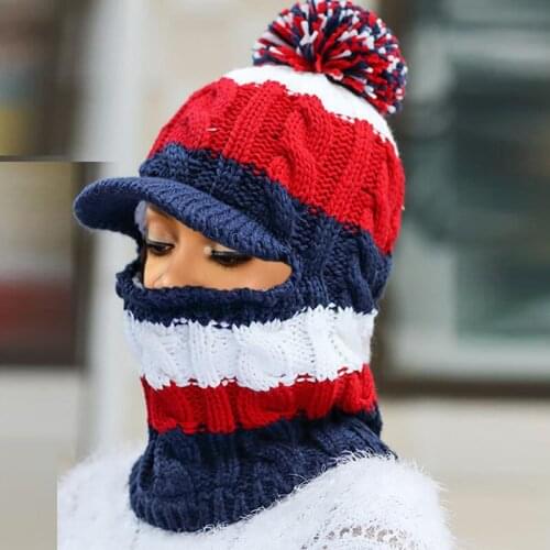 Windproof Knitted Hat Womens Hat Cycling Scarf Riding Collar Bonnets for Women Ski Mask Outdoor Woolen Cap Winter Warm Girl Hat