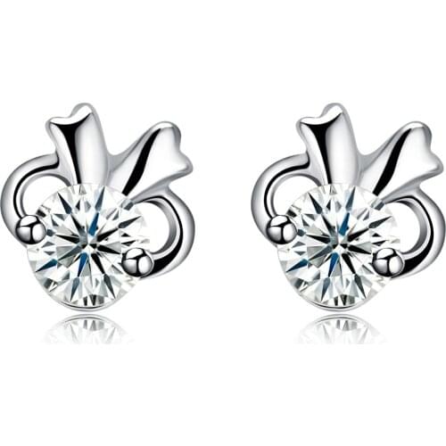 ZEMIOR Geometric Korean 925 Sterling Silver Stud Earrings For Women Clear Cubic Zirconia Simple Small Earring Party Fine Jewelry