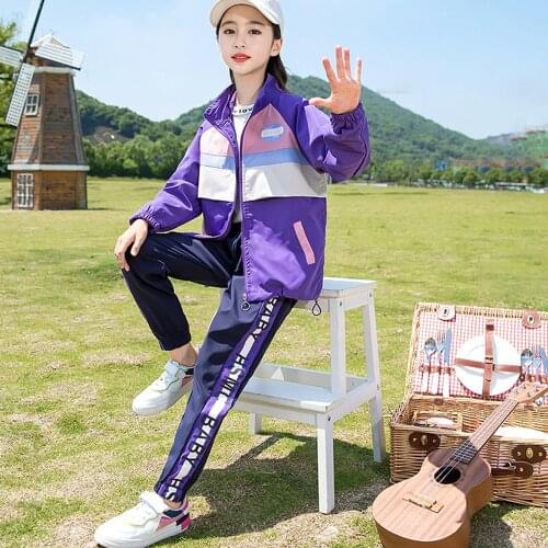 V-TREE Autumn 2pcs/sets Girl Clothing Long Sleeve Jacket Coats+sports Trousers Girl Sport Suit Teens Children Clothes