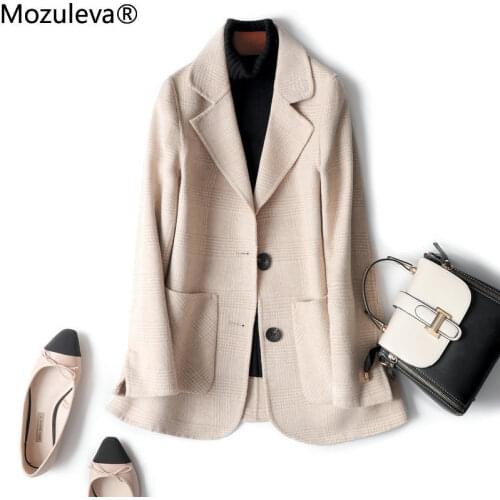 Mozuleva High Quality Beige Color Vintage Warm Wool Double Sided Cashmere Coat Woolen Womens Coat for Winter
