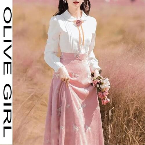 Vintage Elegant Embroidery Fake Two Splicing Dress British Style Women Robe Femme Spring Autumn Korean Peter Pan Collar Clothing