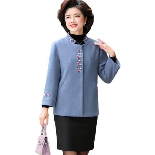 Plus size Womens Woolen coat Autumn Winter Jacket Coats Loose Embroidered Woolen woolen coats Noble Women Casual Overcoats 5XL