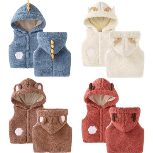 Winter Baby Boys & Girls Vests Cute Children Warm Jacket Baby Outerwear Solid Color With Ear Hooded Sleeveless Vests Jacket