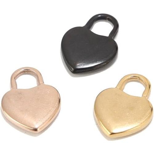 10pcs/lot Gold Tone Stainless Steel Heart Charm 15*20mm Lock Pendents Accessories For DIY Love Jewelry Nacklaces Making Findings