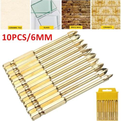 10pcs Glass Tile Drill Bit Set Tungsten Carbide Tipped Spear Head Ceramic Tile Marble Mirror Drill Bits 6mm