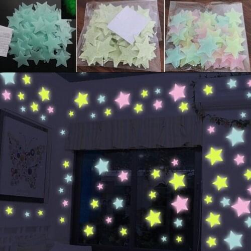100pcs 3D Stars Glow In The Dark Night Wall Glow Stickers Luminous Fluorescent For Kids Baby Room Bedroom Ceiling Home Decor