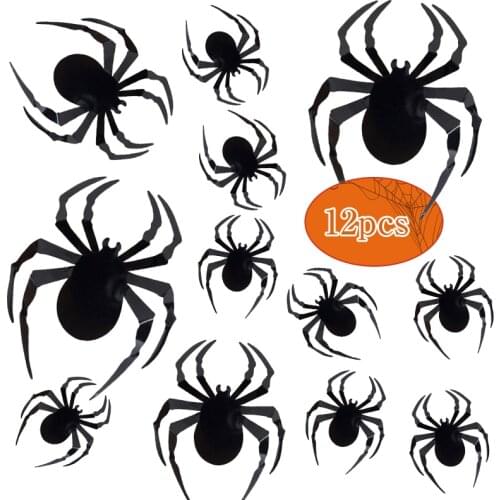 12pcs Halloween Decoration 3D Spider Wall Stickers Pvc Wall Decal For Kids Room Living Room Home Decor Festival Party Supplies