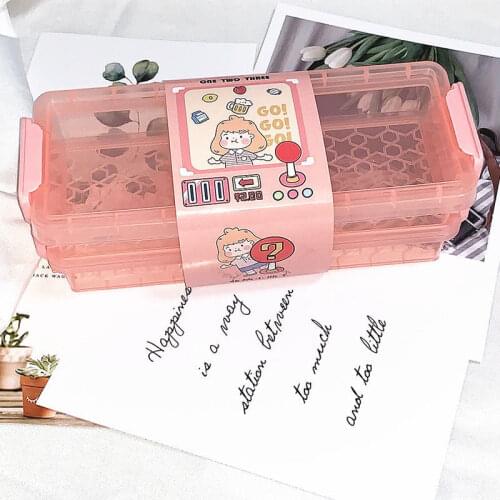 2021 Creative Double Layers Pencil Bag Large Capacity Glasses Case Portable Clear Cosmetics Pencil Box Stationery Storage Box
