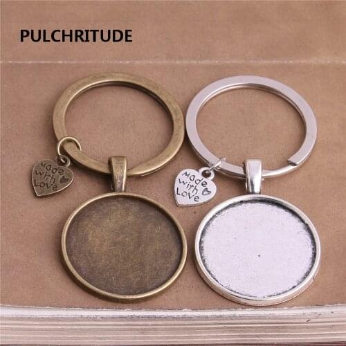 5 pcs/lot Metal Antique Bronze Heart Charm Fit round 25mm Cabochon Set Key Chain Jewelry Making Diy