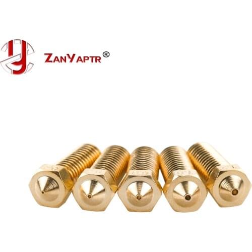 5Pcs/lot New Volcano 3D printer All metal brass E3D Lengthen extruder nozzle 0.4/0.6/0.8/1.0/1.2mm For 1.75/3mm supplies