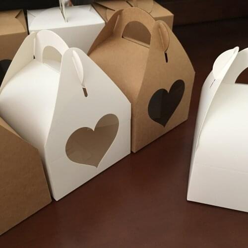 50Pcs/Lot Kraft Paper Box Packaging Wedding Party Gift Boxes With Transparent PVC Windows Handmade Small Cake Carry Boxes