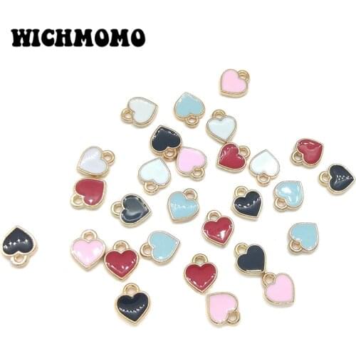 2018 New Fashion 50pieces 8mm Zinc Alloy Drop Oil Mini Sweet Heart Charms For DIY Necklaces Bracelets Jewelry Accessories