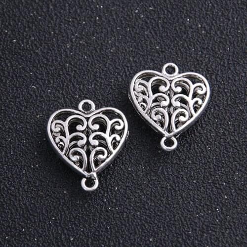 6pcs 21*25mm Antique Hollow love heart Pendant Connectors Charm DIY Jewelry Finding