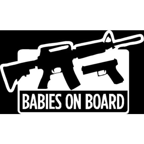 9.7x17.8cm Car Sticker Baby on Board Pro Gun Fun PVC Car Sticker Motorcycle Decal Car Styling