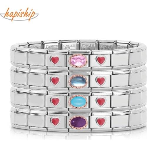 Hapiship 2021 New Girls Fashion Sweet Ellipse Red Heart Charm Links Bracelet Birthday Gift Bangle For Women Men Jewelry G170