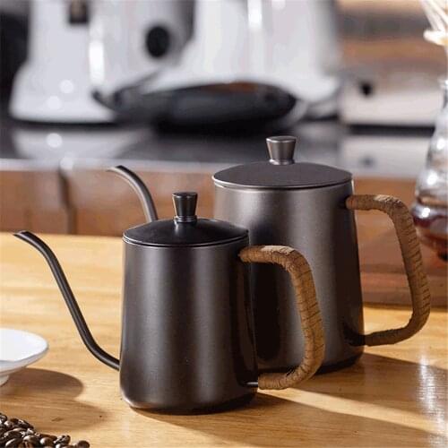 600ML Drip Kettle Coffee Tea Pot Non-Stick Food Grade Stainless Steel Gooseneck Coffee Kettle With Swan Neck Thin Mouth Kitchen