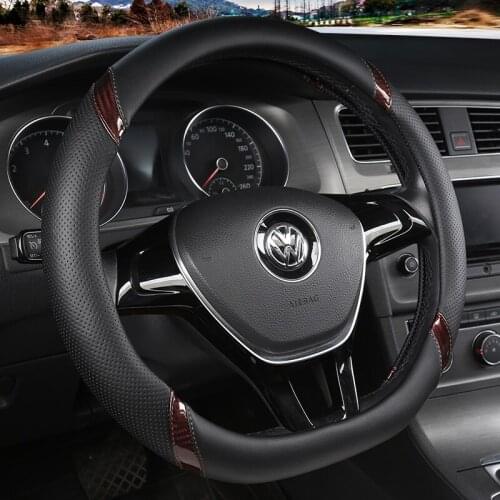 D Shape Steering Wheel Cover PU Leather +Carbon Fiber for Geely Atlas Emgrand EC7 Coolray VW Golf 7 Hyundai Santa fe 2014-2020