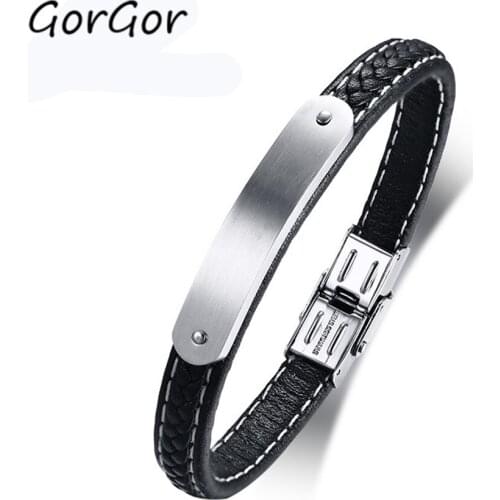 GorGor Bracelets Men Stainless Steel Combination Leather Bend Simplicity Cabinet Generous Fond Business Man BL-404