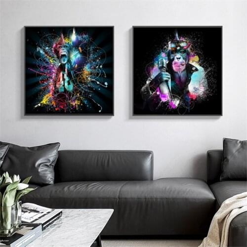 Graffiti Music Street Pop Art Gorilla Monkey Canvas Painting Wall Posters and Prints Cuadros Wall Art Picture for Living Room