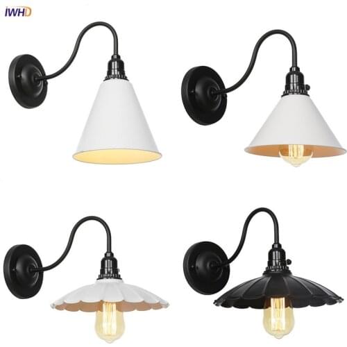 IWHD White Black Vintage Wall Lamp Beside Home Lighting Knob Switch 4W Edison Bulb Loft Style Industrial Retro Wall Light LED