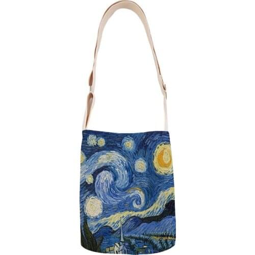 Classical art oil painting ladies shoulder bag cotton and linen handbag mini bag simple mini messenger bag casual messenger bag
