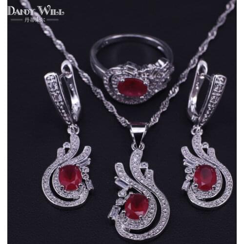 Dubai 925 Sterling Silver With Natural Garnet Red Bridal Wedding Jewelry Sets For Women Drop Earrings/Pendant/Necklace/Ring set