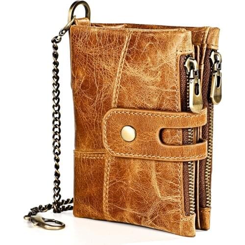 Rfid Short Wallet Women Genuine Leather Walet men Coin Purse Wallets Purse Card Holder Chain vallet portomonee portfel damski