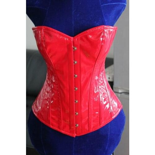 Steel Boned Red Tight Lacing PVC Corset For Women
