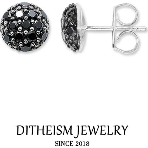 Round Pave Stud Earrings, 2018 New Cubic Zirconia Fashion Jewelry Trendy 925 Sterling Silver Gift For Women Men Lover