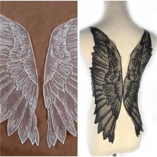 La Belleza Off white /black wing,organza embroidry wining 5pairs/lot 15x50cm one piece
