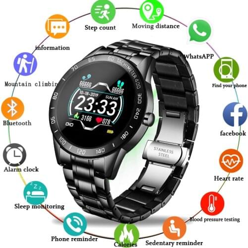 LIGE Steel Band Smart Watch Men Heart Rate Blood Pressure Monitor Sport Multifunction Mode Fitness Tracker Waterproof Smartwatch