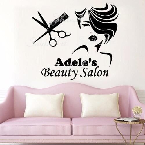 Cartoon Custom Name Beauty Salon Waterproof WallSticker Wall Art Decor For Home Decor Living Room Decoration Accessories Murals